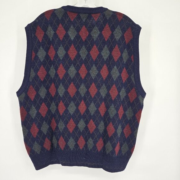 Italian Sweater Co Sweater Vest Mens XL Blue Argyle Wool Blend Made Italy Preppy - Picture 6 of 10